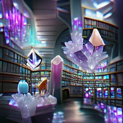 Futuristic Crystal Library Interior: Digital Rendering