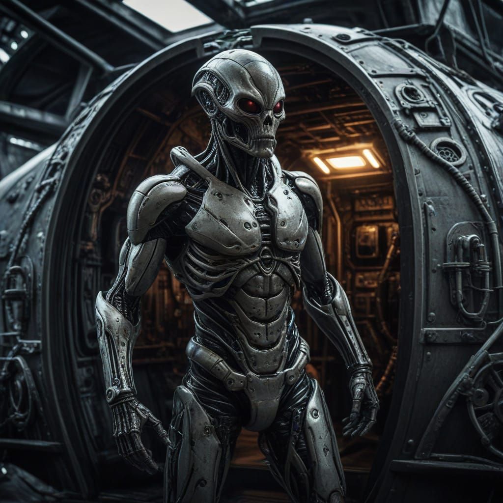 Cyborg Alien Emerges from Spaceship