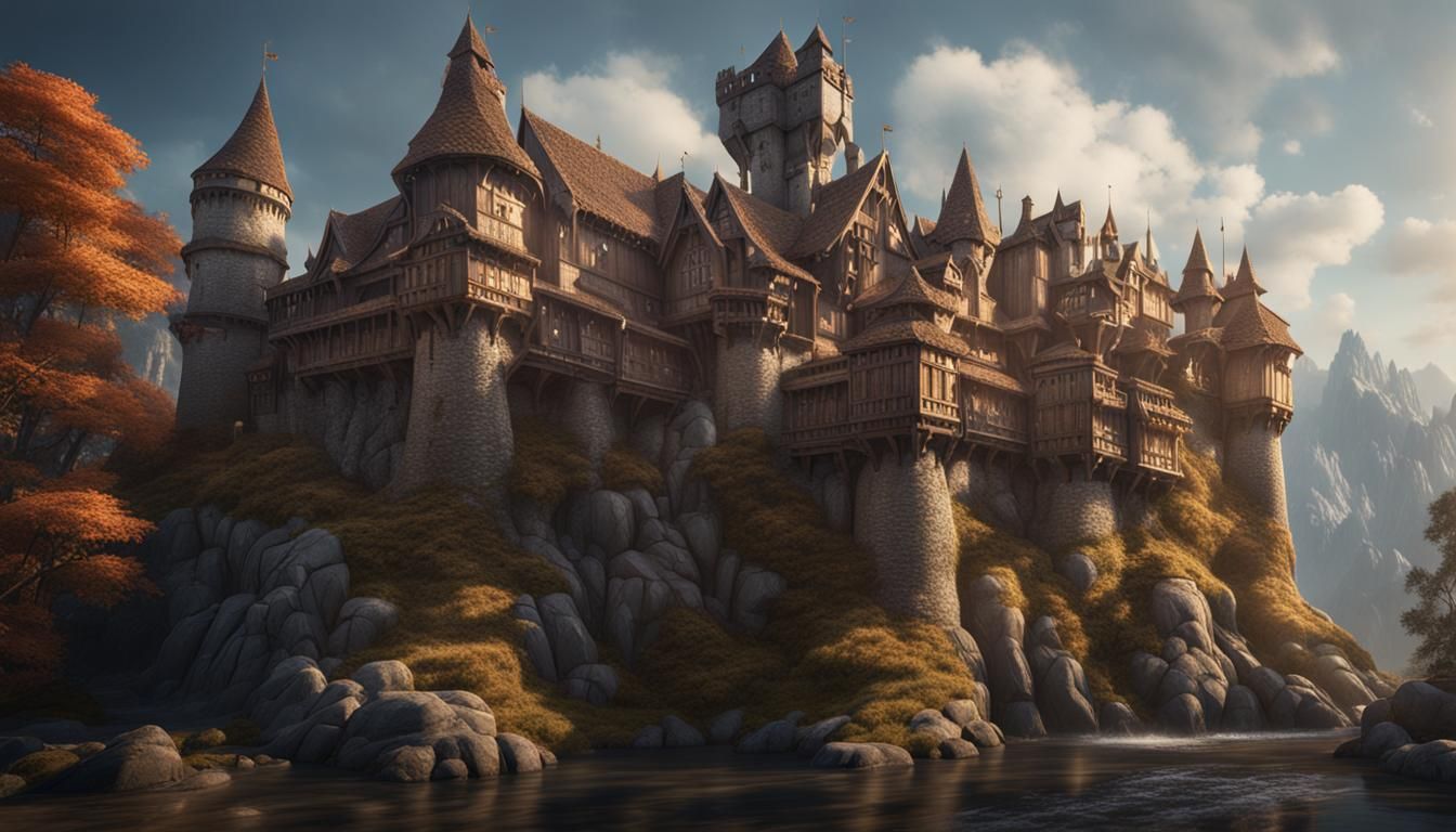 Fantastical Wooden Medieval Castle Concept Art