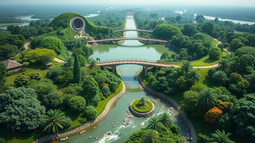Surreal Landscape with Dreamlike Garden and Infinity Symbol