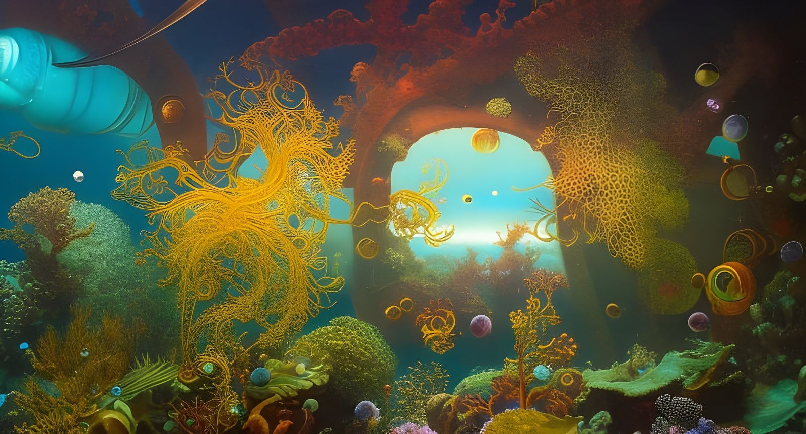 Underwater Metal Towers in Art Nouveau Style