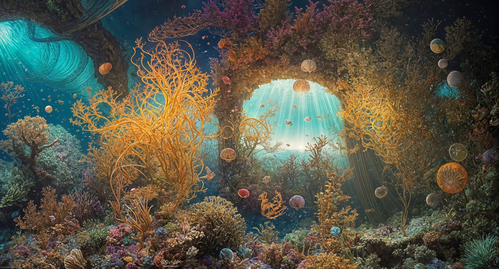 Underwater Metal Towers with Portholes, Art Nouveau