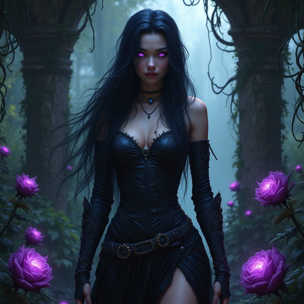 Dark Elf Maiden in Gothic Garden Art