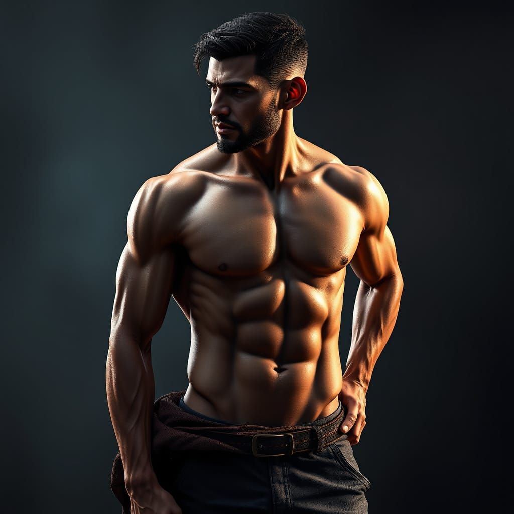 Detailed Portrait of Muscular Man with Dramatic Lighting