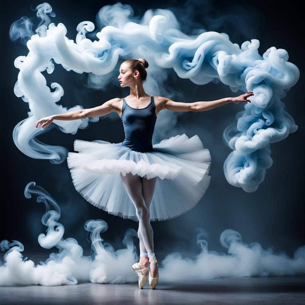 Ethereal Ballerina: A Dance of Smoke and Light