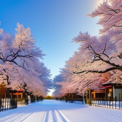 Japanese Winter Street in Neo-Futurism Style