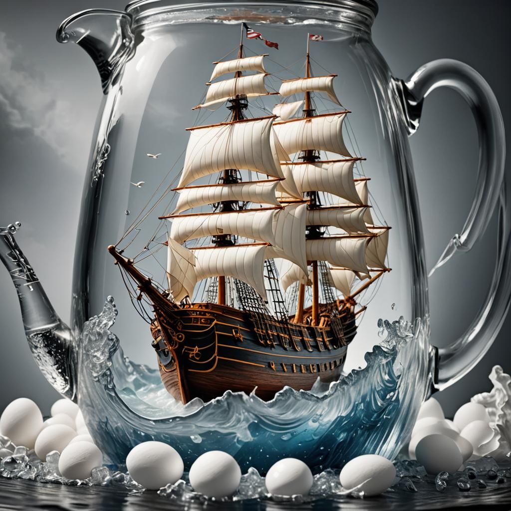 Sailing Ship in Glass Jug: Hyperrealistic Image