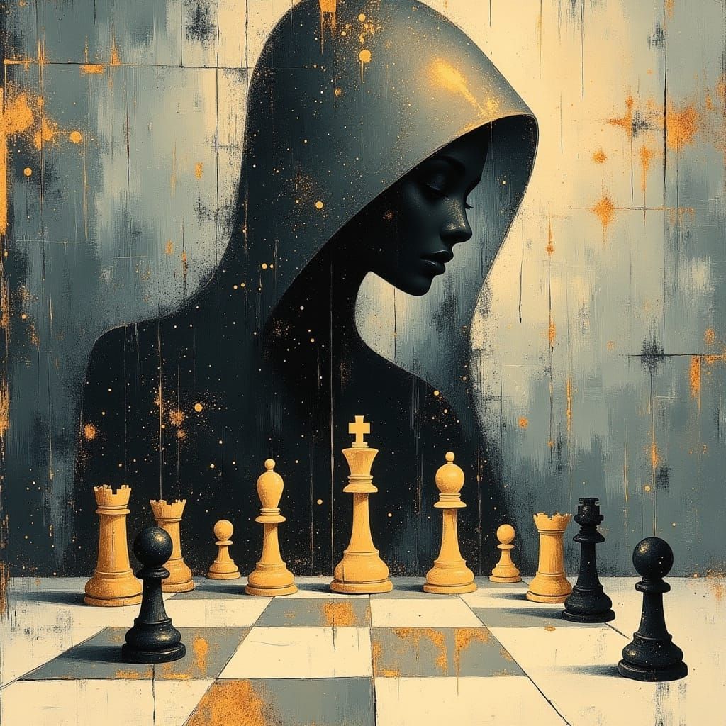 Elegant Chess Player in Soft Oil Painting Style