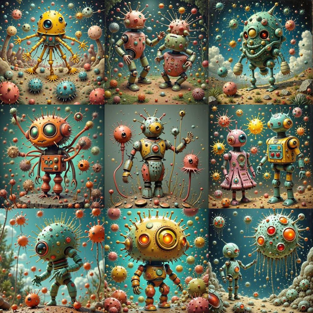 Retro-Futuristic Robot Child Soldier Battles Bacteria