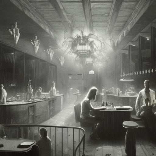 Eerie 1950s Diner in Horror Style