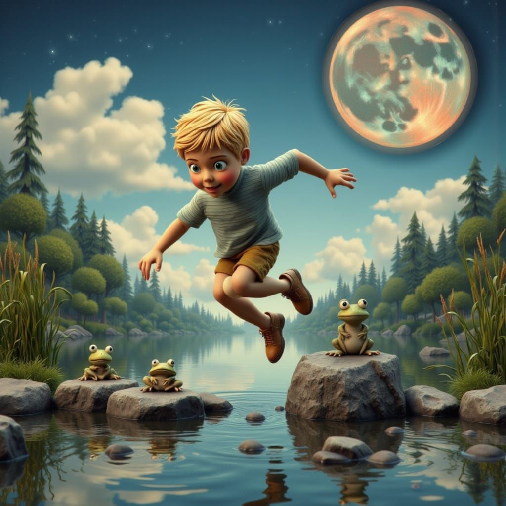 Boy Leaps Over Lake in Claymation Style