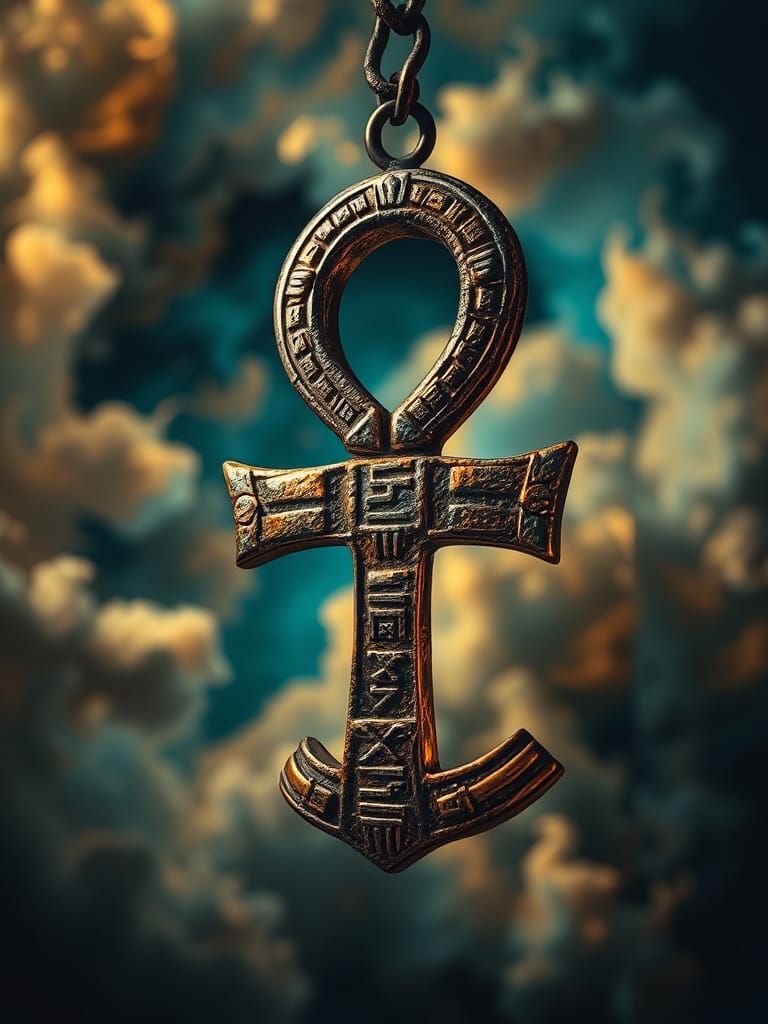Ornate Egyptian Ankh Symbol on Abstract Background