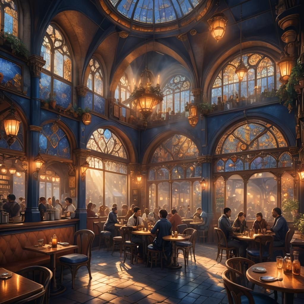 Magical Night Cafe Concept Art in Fantasy Style