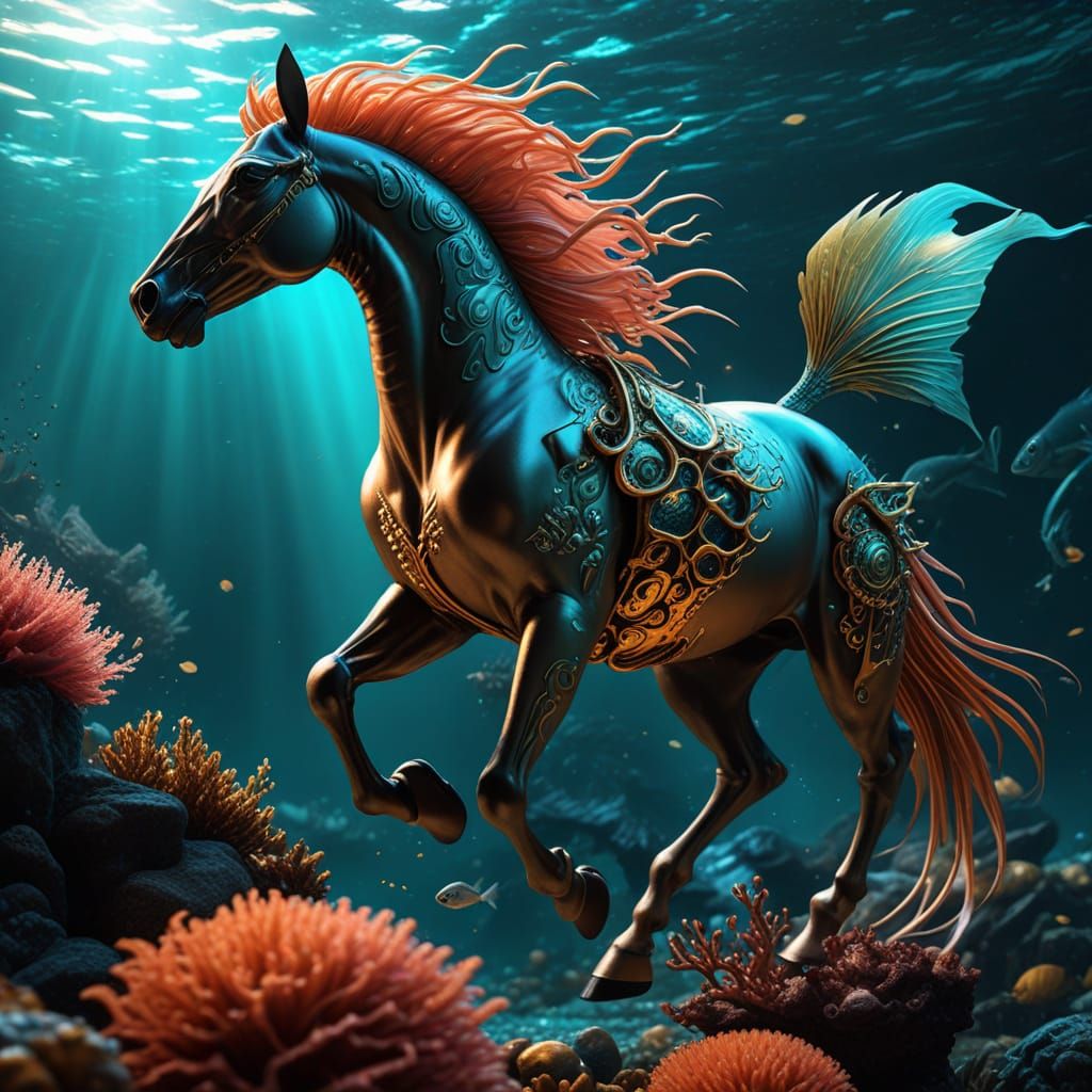 Steampunk Sea Creature: Arabian Horse and Fish