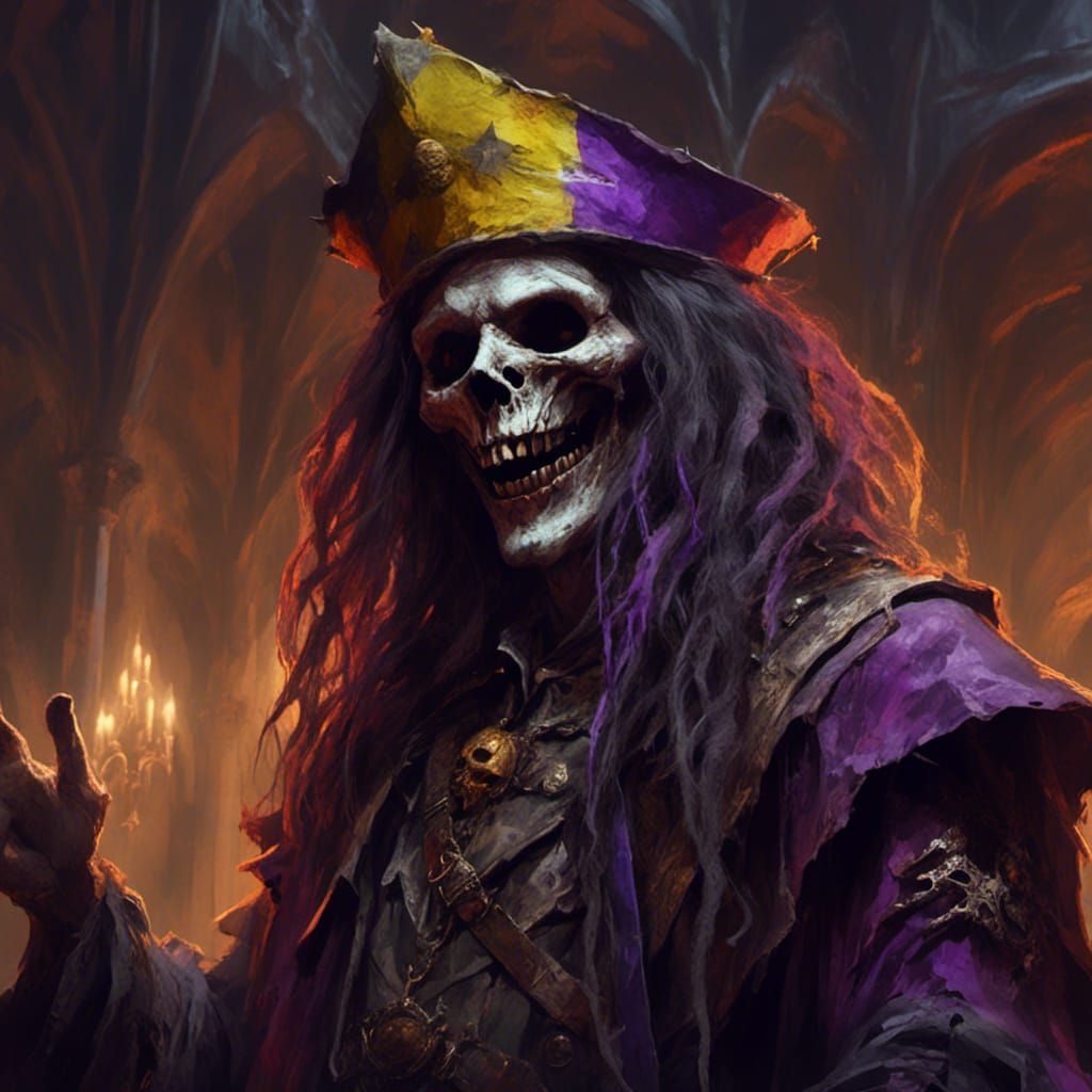 Undead Jester in Castle, Dark Fantasy Concept Art