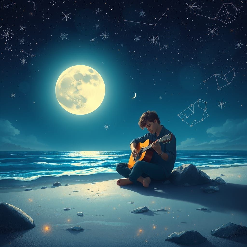 Celestial Beach Music Scene in Digital Art Style