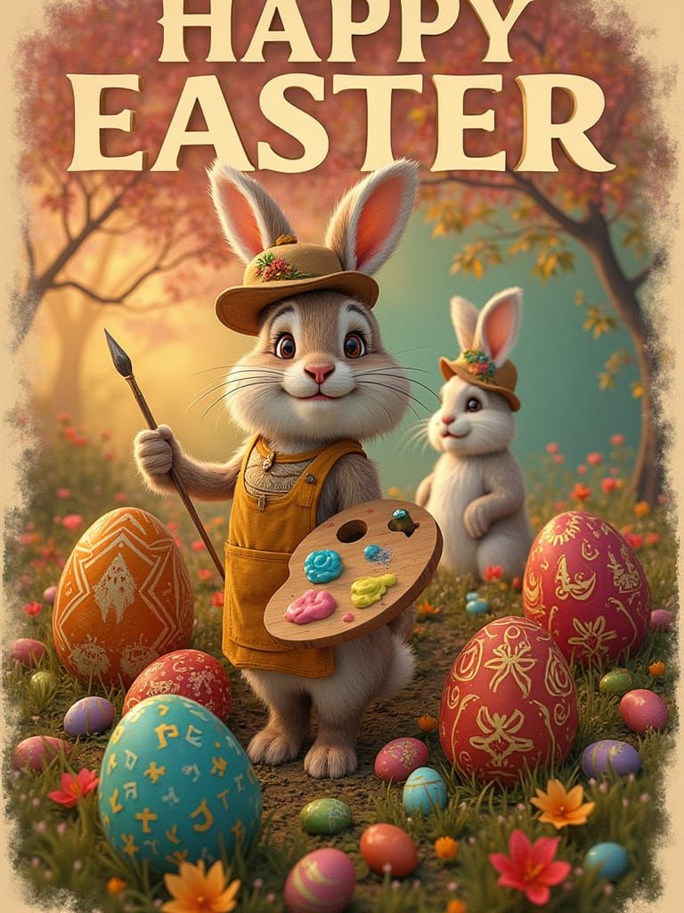 Joyful Easter Whimsy in Vibrant Digital Illustration
