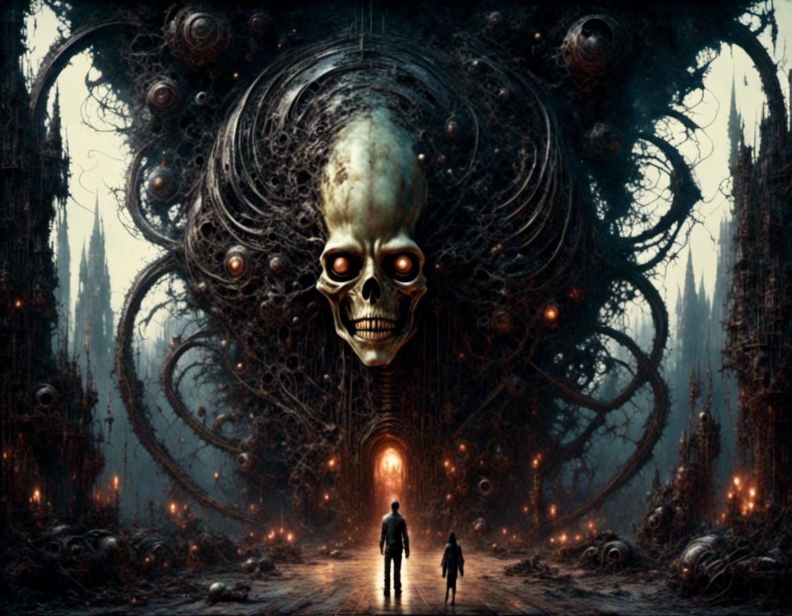 Sci-Fi Entrance to Hell with Alien Guardians