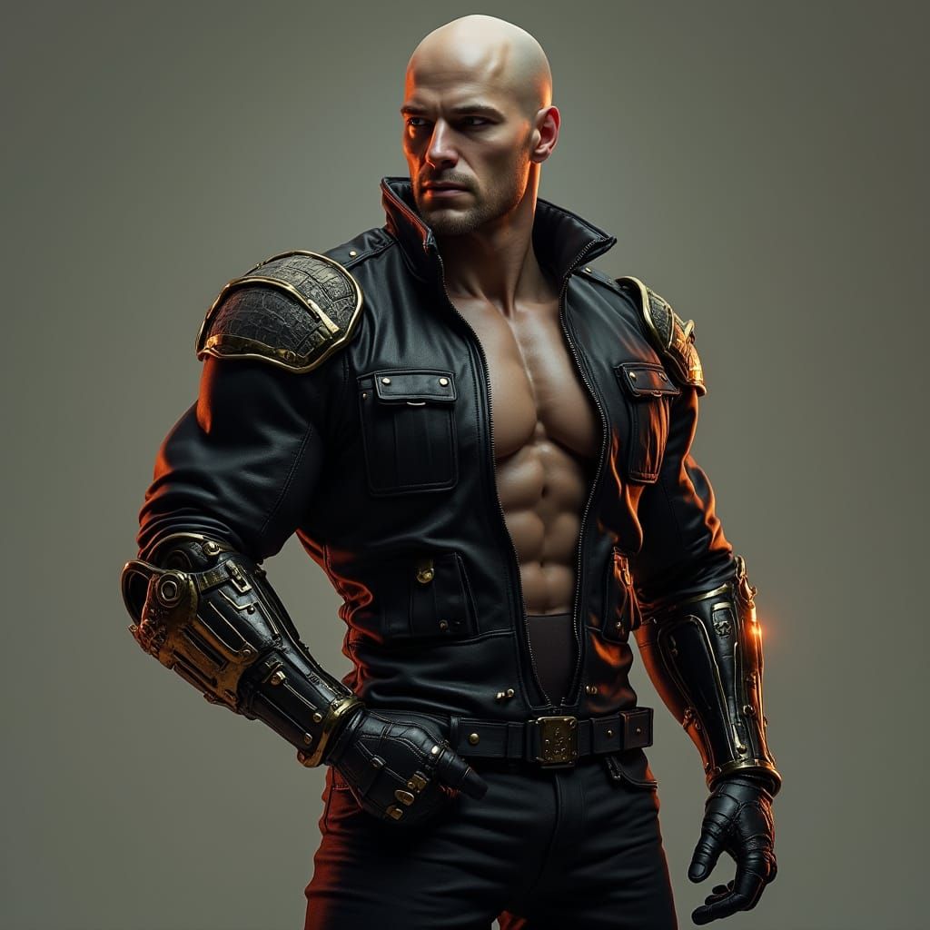 Tactical Cyborg Cop with Gold Mechanical Arms