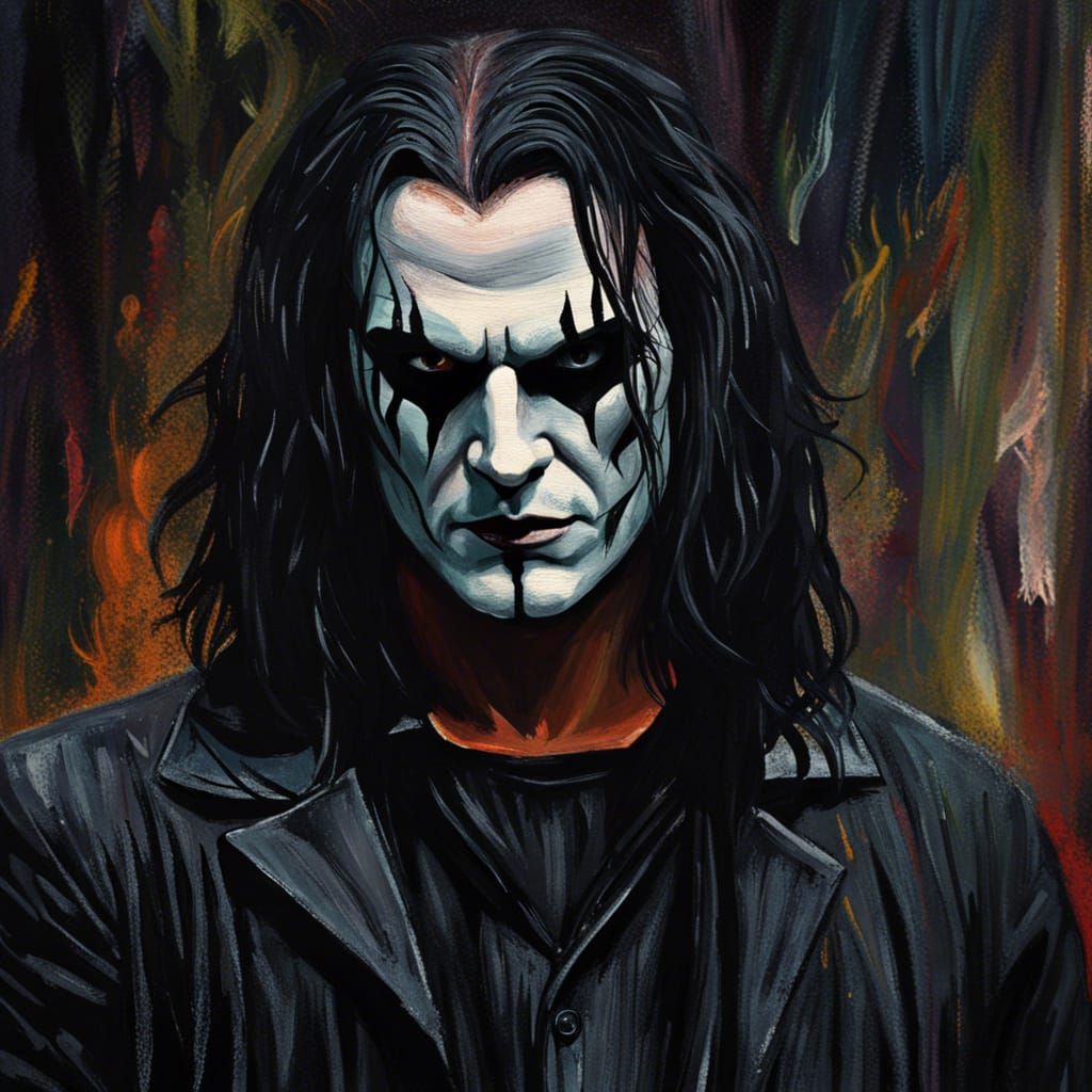 Creepy Gothic Portrait of Eric Draven as Impasto Painting