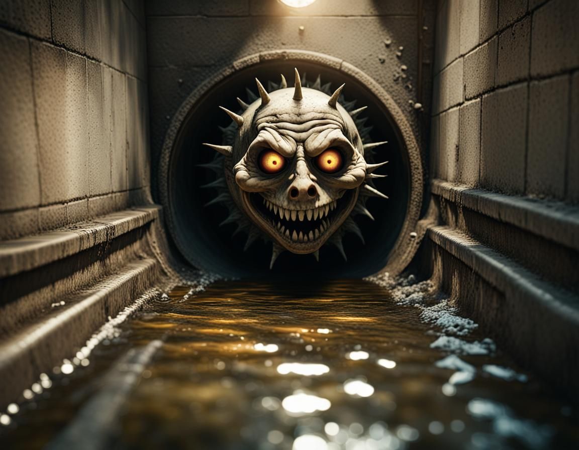 Sinister Sewer Sunlight: Macabre Horror Illustration