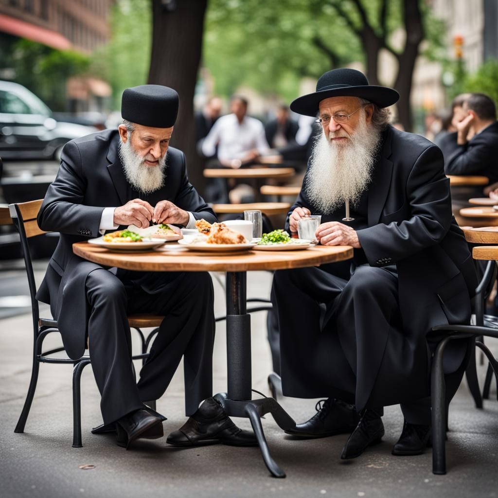 Orthodox Rabbi and Priest Lunching in NYC