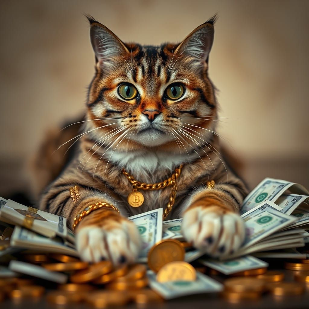 Elegant Feline King Amidst Luxury Wealth
