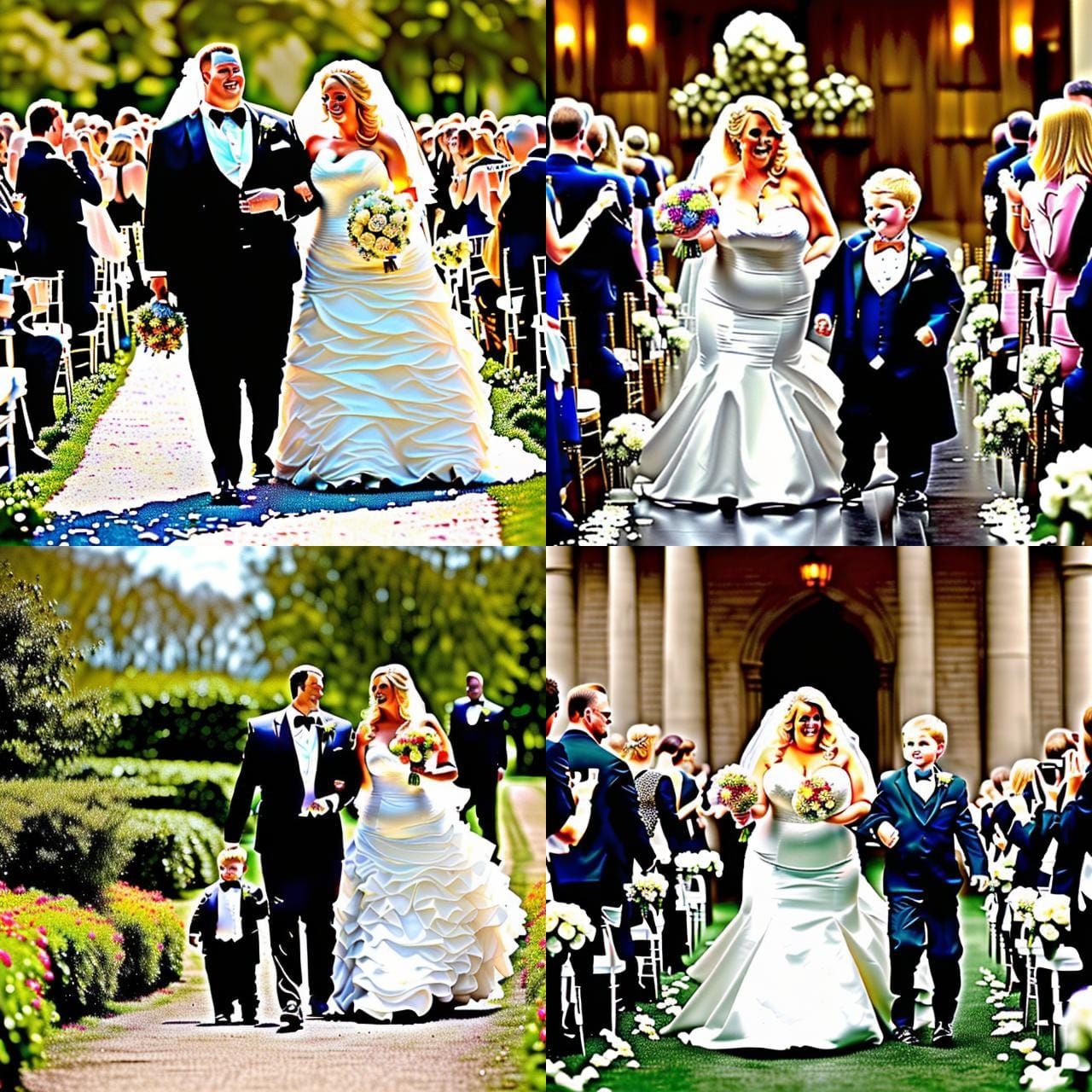 Blonde Bride Helping Ring Bearer Down Aisle
