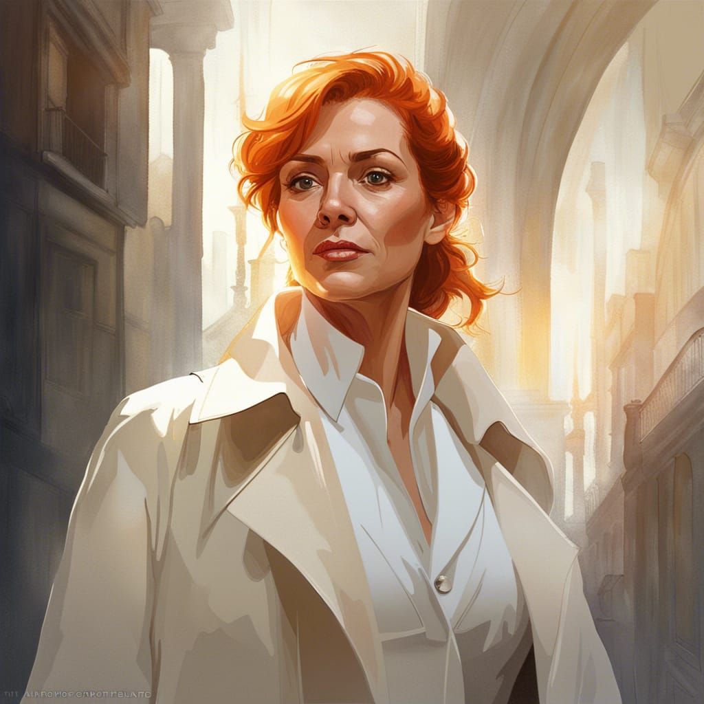 Woman in White Trench Coat: Hyperdetailed Art Portrait