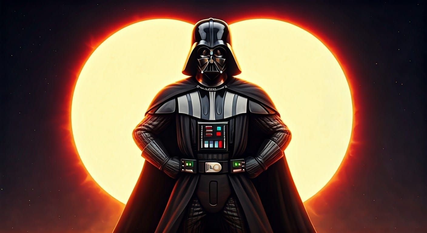 Darth Vader Binary Sunset: Galactic Sci-Fi Art