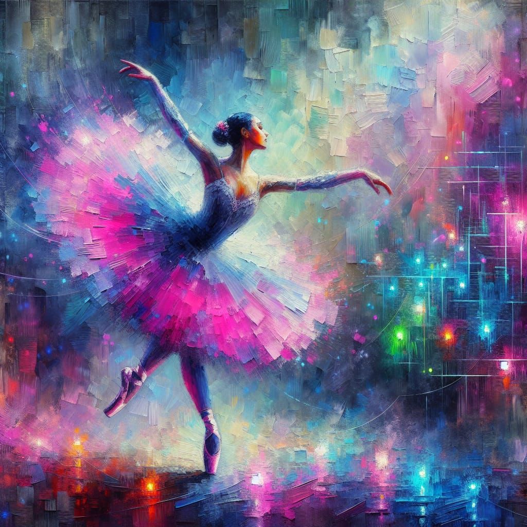 Impressionist Cyberpunk Ballerina in Vibrant Neon