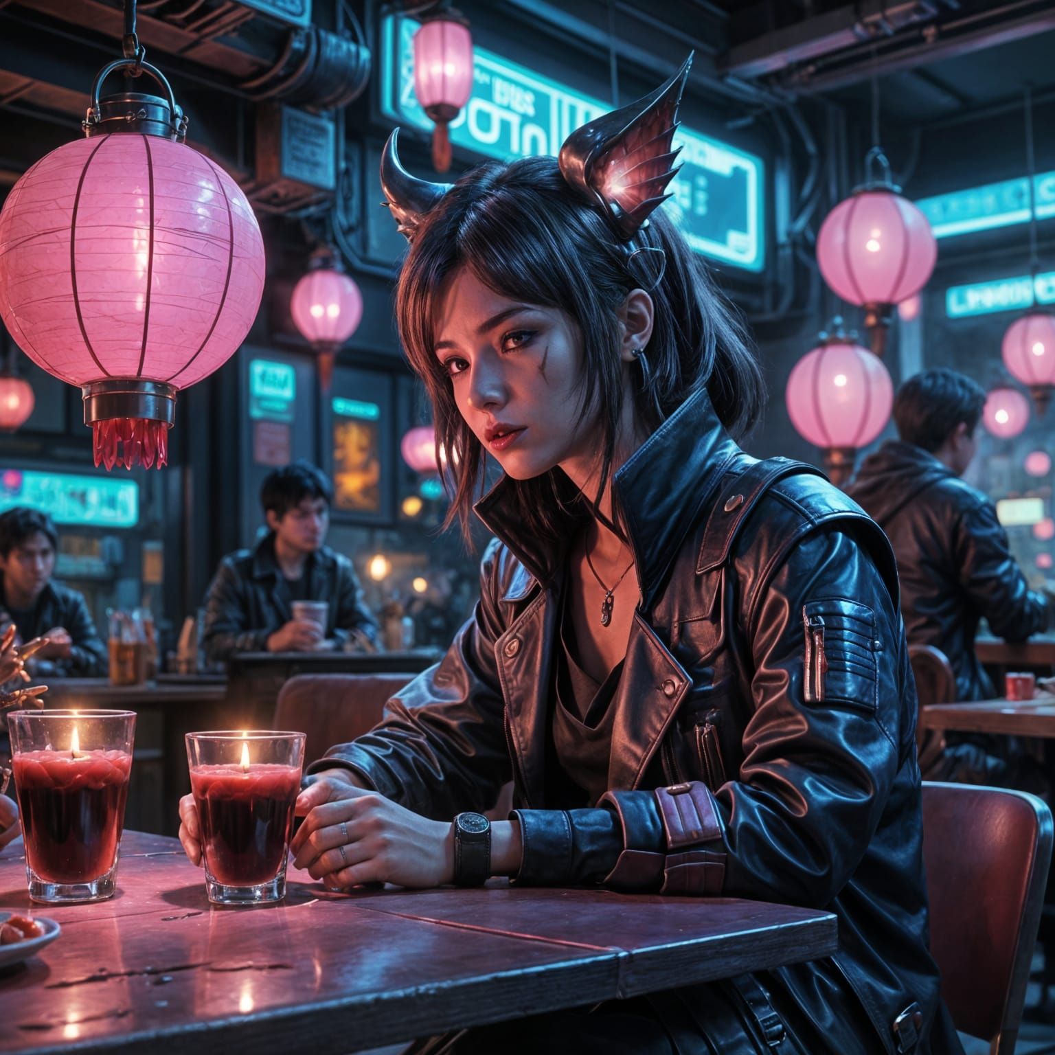 Vegan Vampire in a Hipster Cafe, Cyberpunk Style