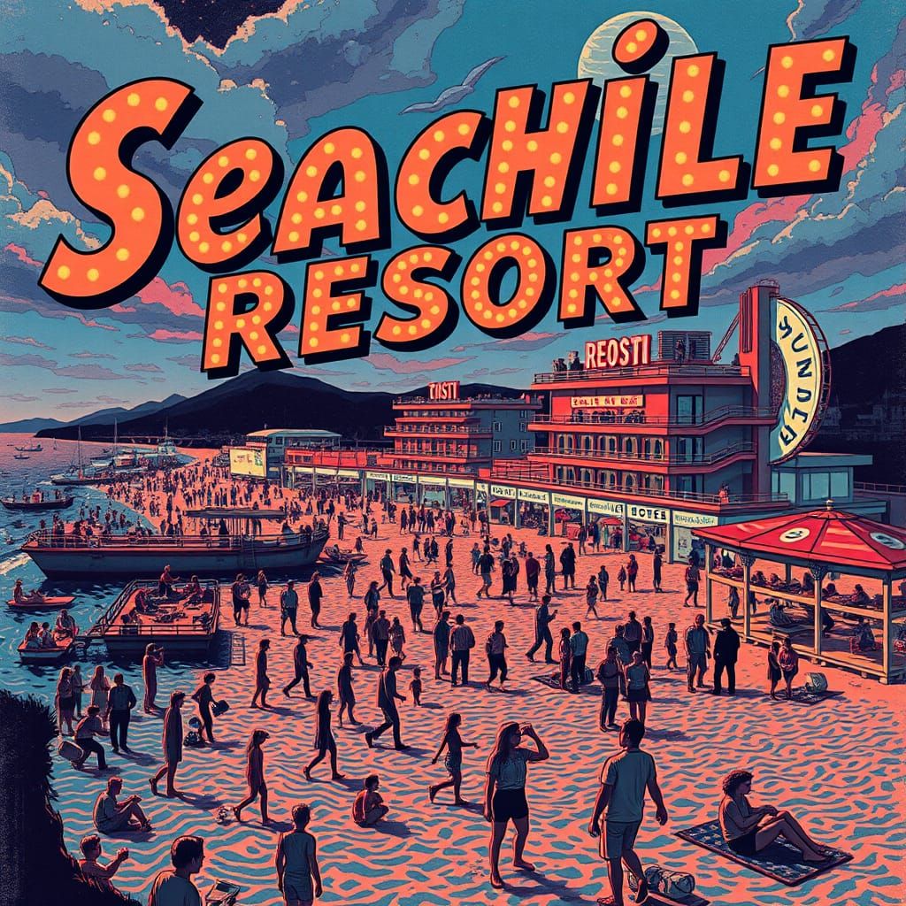 Retro Seaside Poster with Eerie Undertones