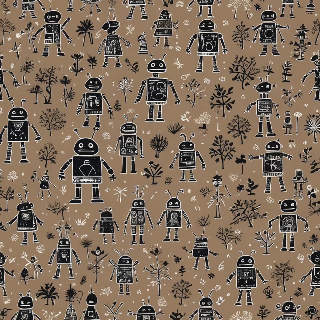 Warli Painting of Cute Robots