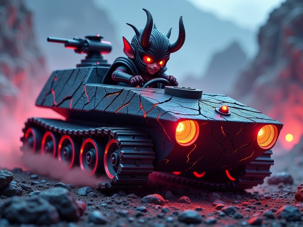 Chibi Vampire in Coffin Tank Through Apocalyptic Wasteland