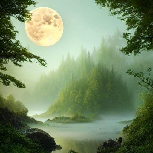 Ethereal Forest Dreamscape in Vibrant Green Hues