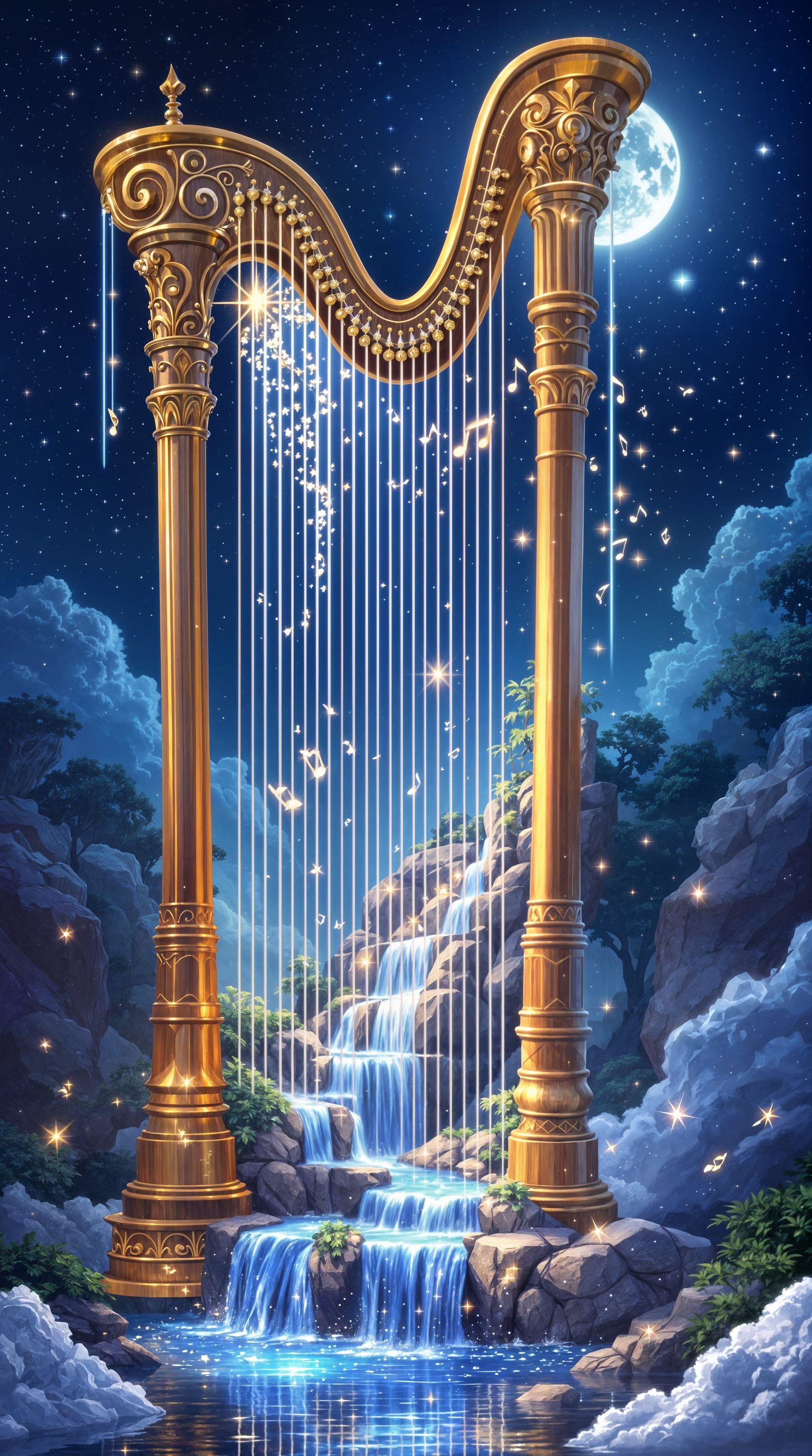Crystal Concert Harp in Ethereal Landscape