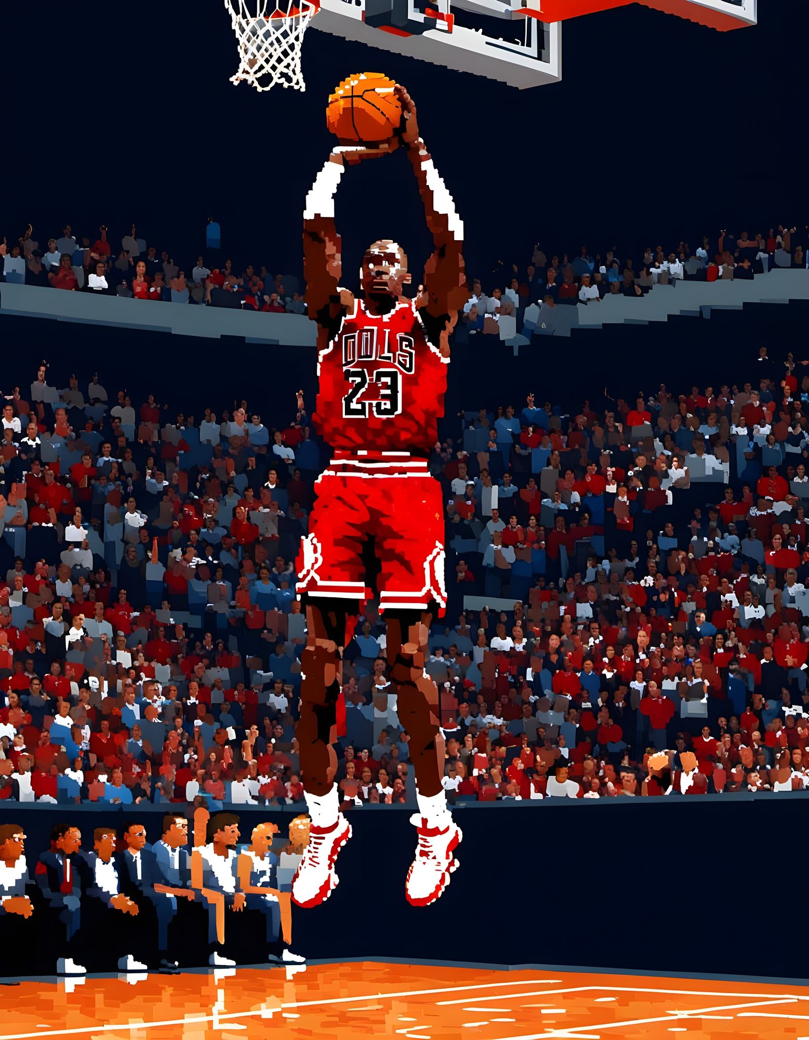 Michael Jordan Free Throw in Pixel Art Style