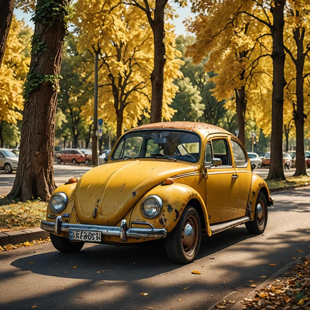 Rusty Yellow VW Beetle in Cinematic Photo