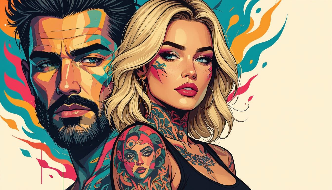Blonde Woman's Tattoo: A Fusion of Realistic and Illustrativ...