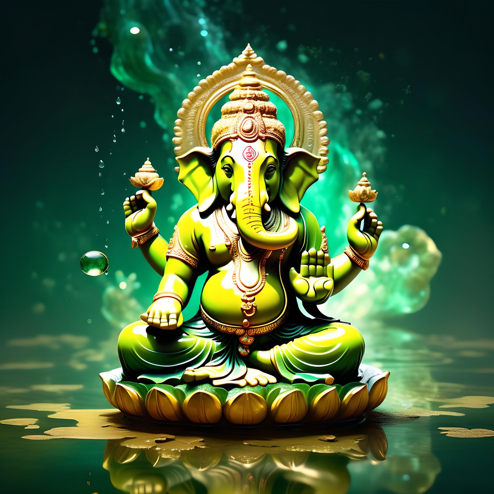 Jade and Gold Ganesha Digital Illustration