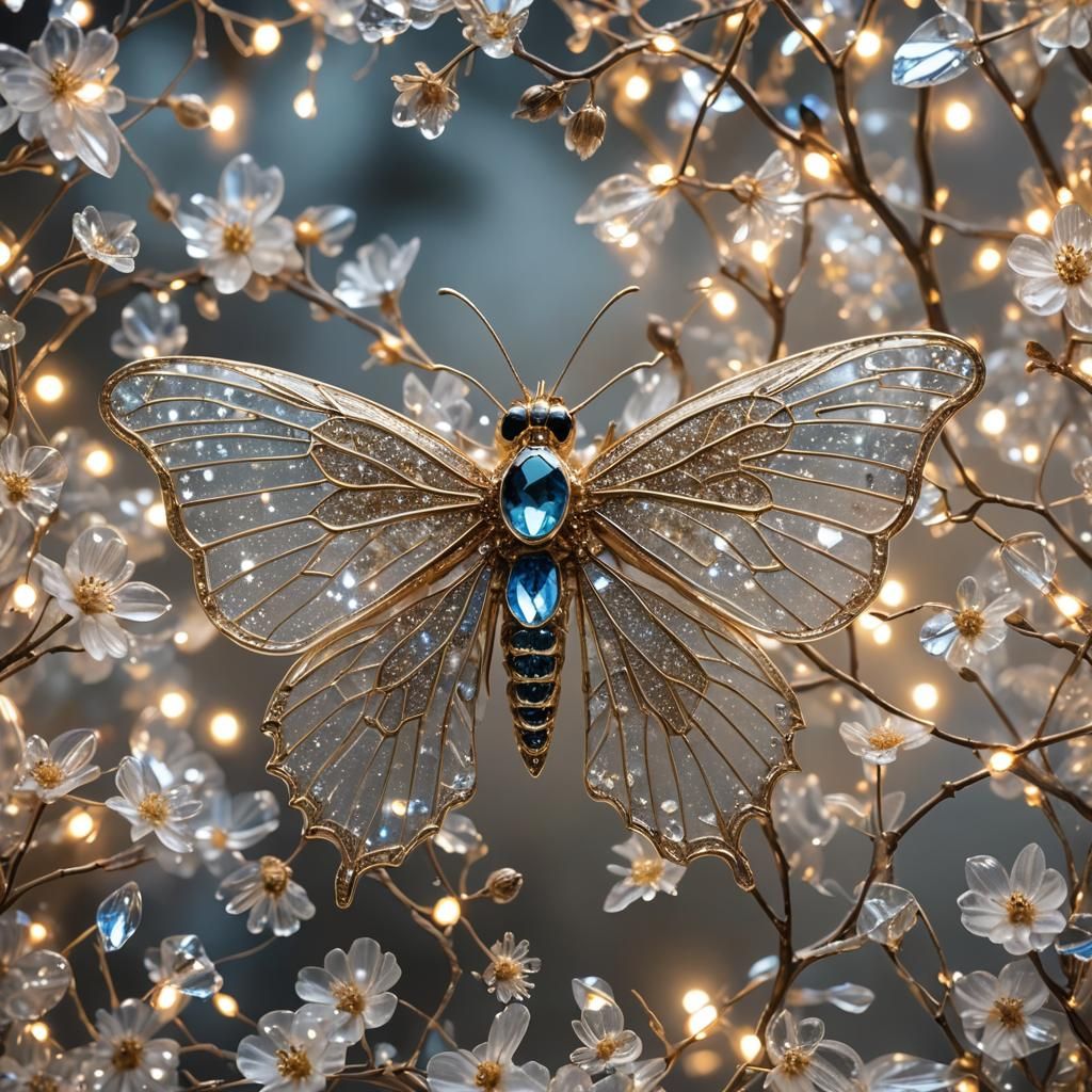 Shimmering Crystal Moth with Fairy Lights