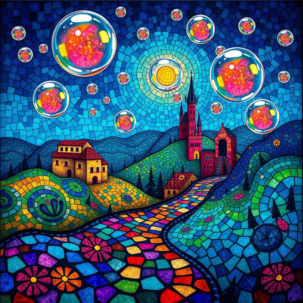 Mosaic patterns world made of mosaic with Adams Family bubbl...