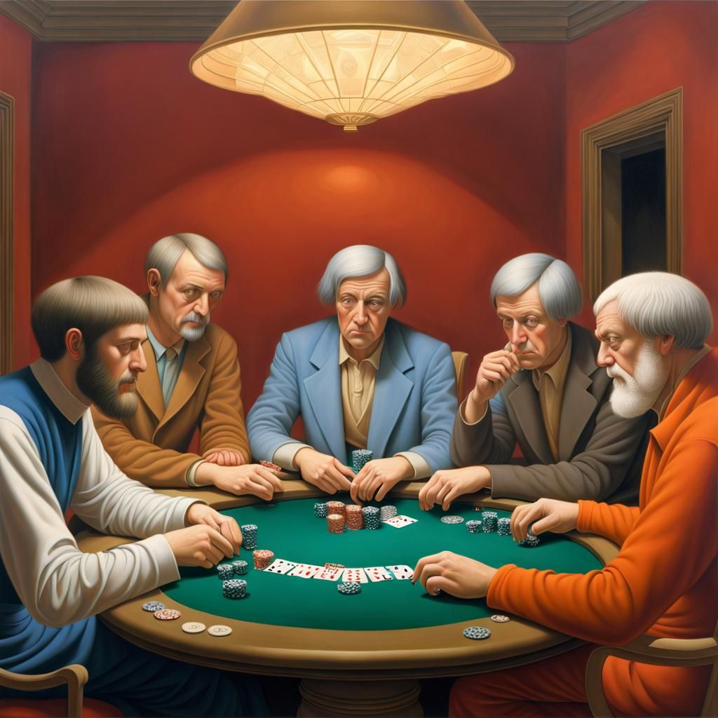 Philosophers Playing Poker in Hyperrealistic Style