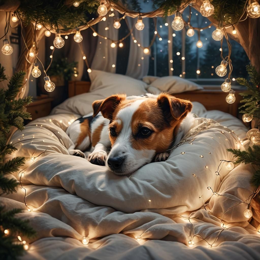 Jack Russell Sleeping in Mystic Forest Bedroom