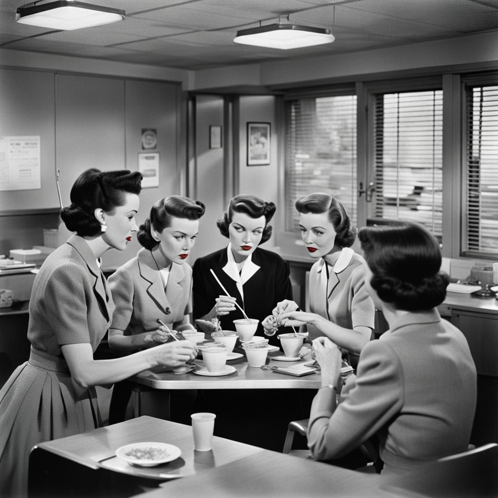 1950s Office Ladies Share Soup, Mad Men Style