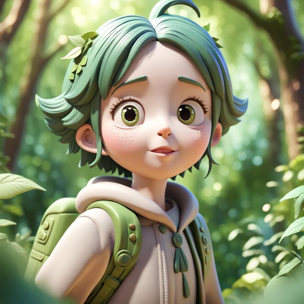 Whimsical Character in Lush Garden: 3D Render