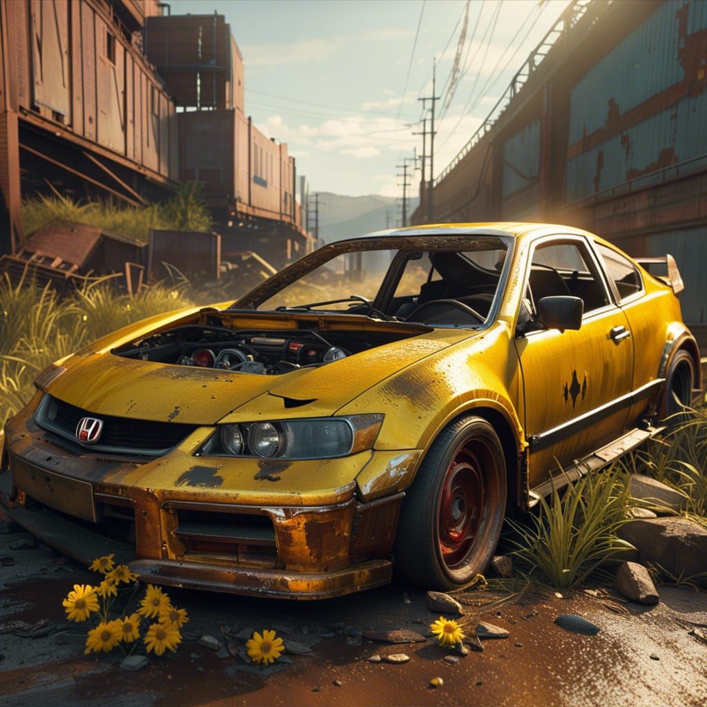 Crushed and rusty Honda Civic Bumblebee