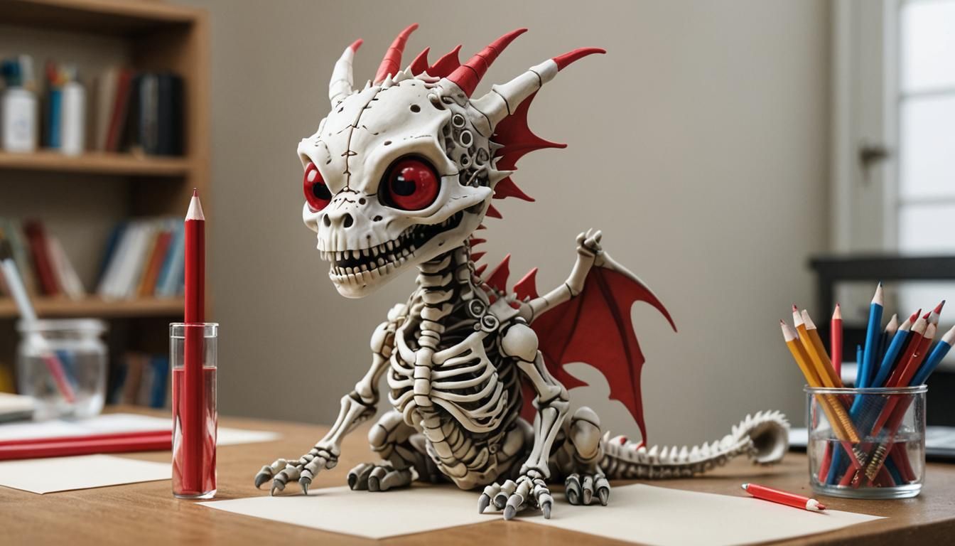 Baby Dragon Skeleton Writes in Lab