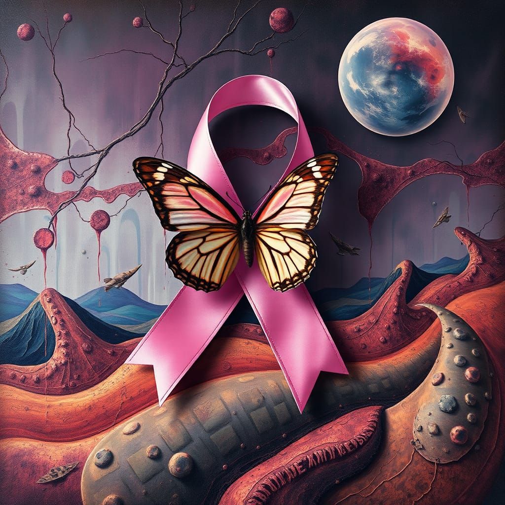 Surreal Breast Cancer Awareness Ribbon Art